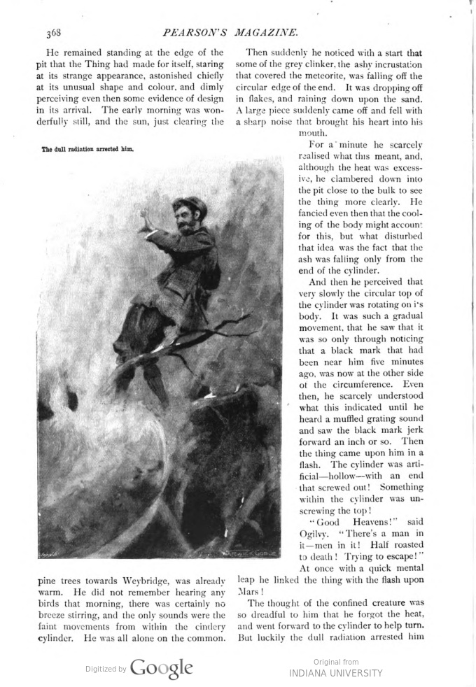 This image is a facsimile of page 368 of the first installment of The War of the Worlds as it was published in Pearson’s Magazine in April of 1897.