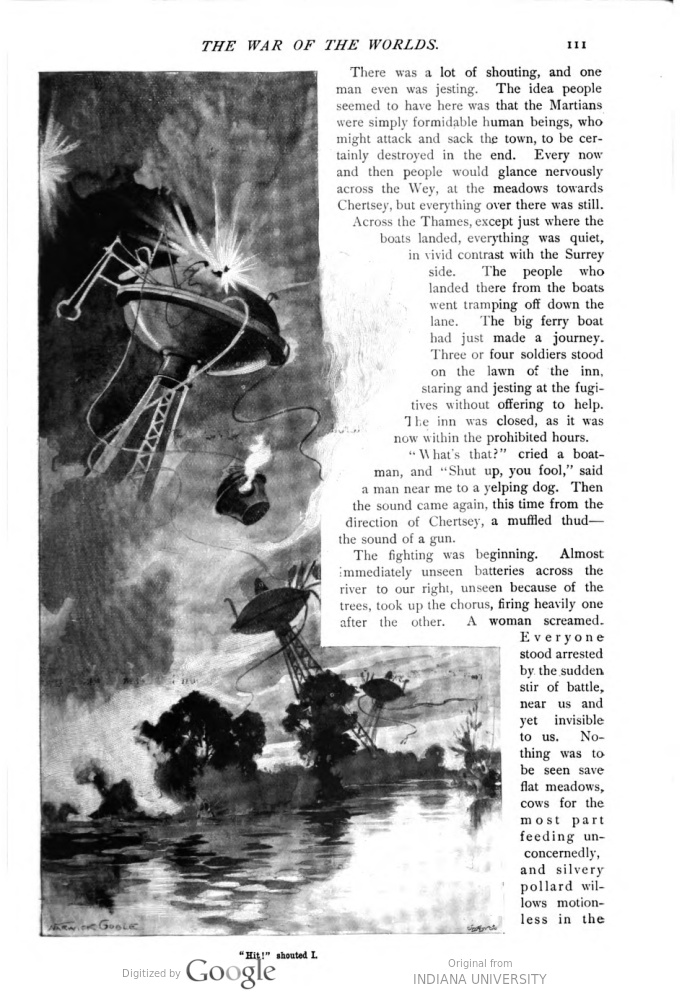 This image is a facsimile of page 111 of the fourth installment of The War of the Worlds as it was published in Pearson’s Magazine in July of 1897.