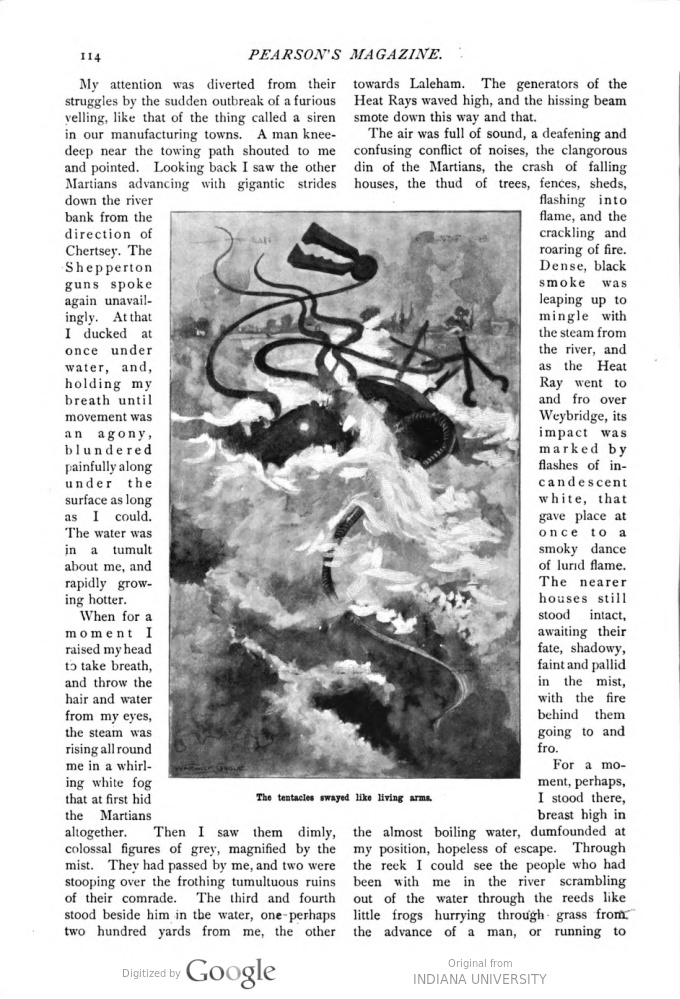 This image is a facsimile of page 114 of the fourth installment of The War of the Worlds as it was published in Pearson’s Magazine in July of 1897.