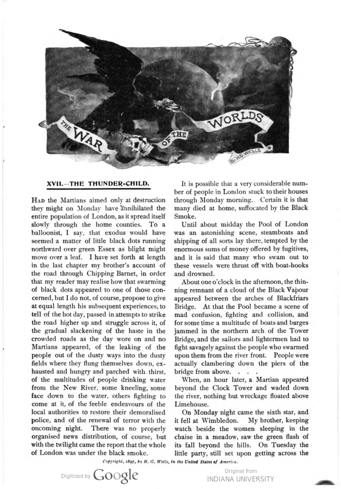 This image is a facsimile of page 447 of the seventh installment of The War of the Worlds as it was published in Pearson’s Magazine in October of 1897.