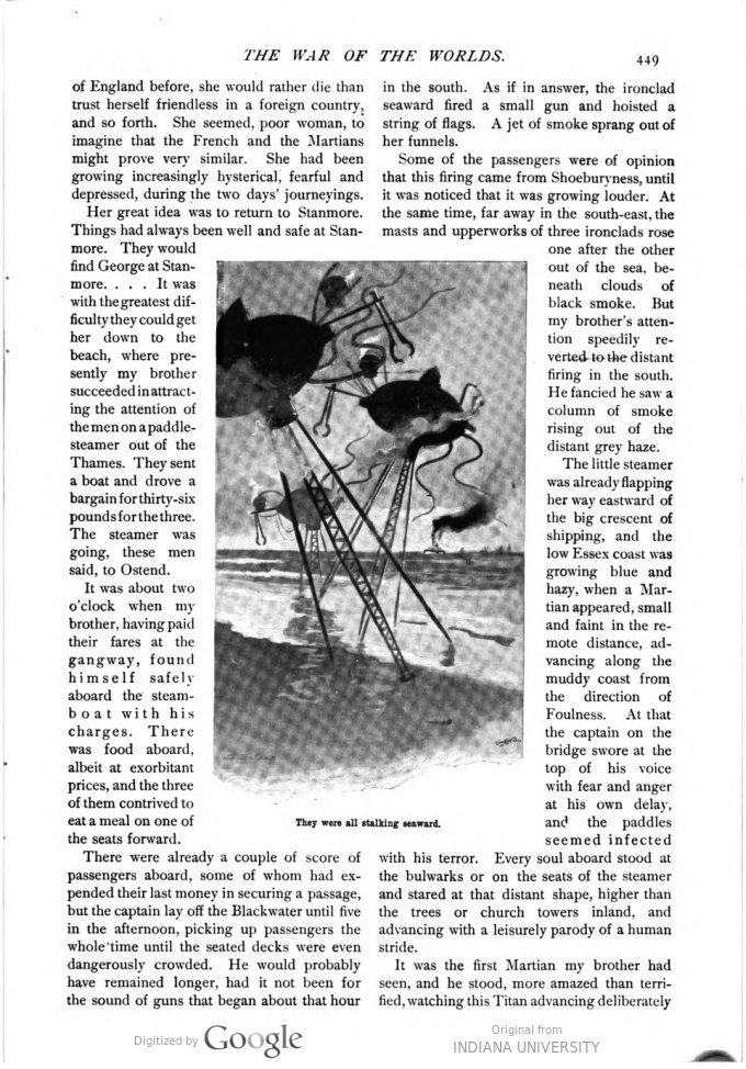 This image is a facsimile of page 449 of the seventh installment of The War of the Worlds as it was published in Pearson’s Magazine in October of 1897.