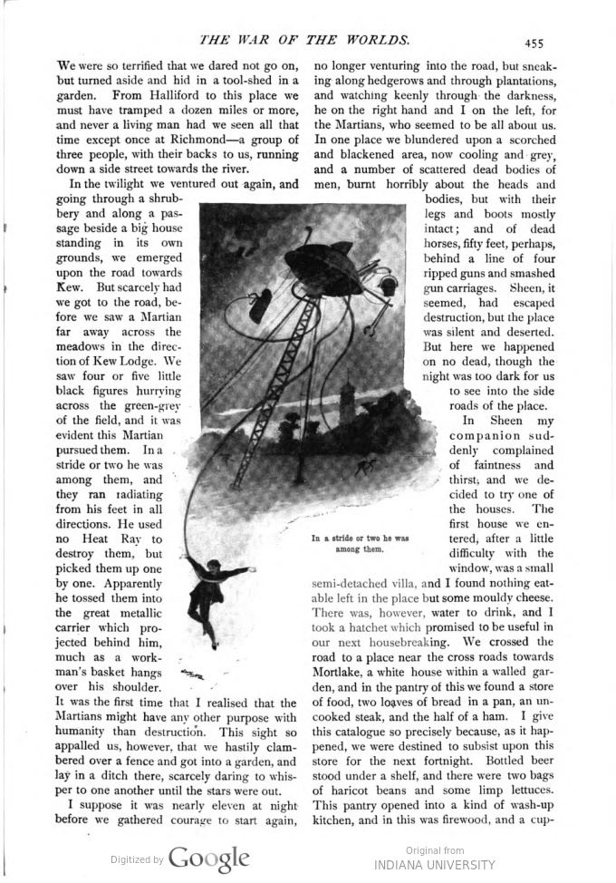 This image is a facsimile of page 455 of the seventh installment of The War of the Worlds as it was published in Pearson’s Magazine in October of 1897.