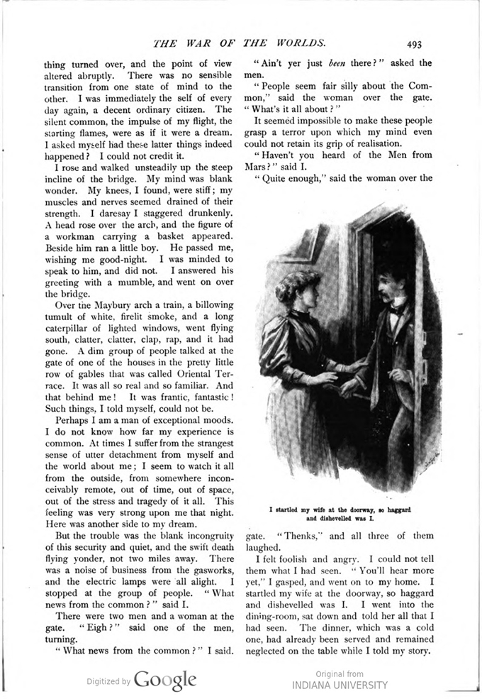 This image is a facsimile of page 493 of the second installment of The War of the Worlds as it was published in Pearson’s Magazine in May of 1897.